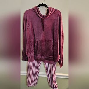 Simply Vera Wang  Lightweight Pajama Set Purple Hoodie and Striped Pants Large